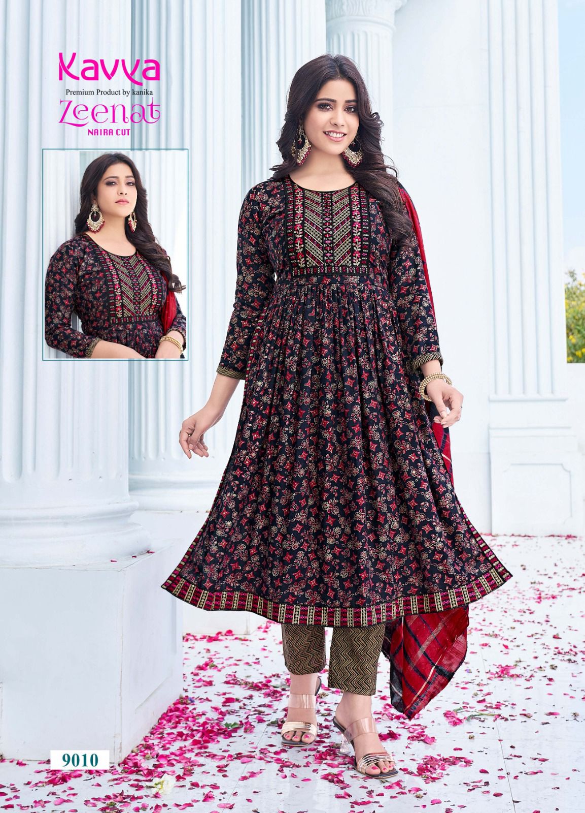 Zeenat Vol 9 By Kavya Naira Cut Printed Kurti With Bottom Dupatta Wholesale Online